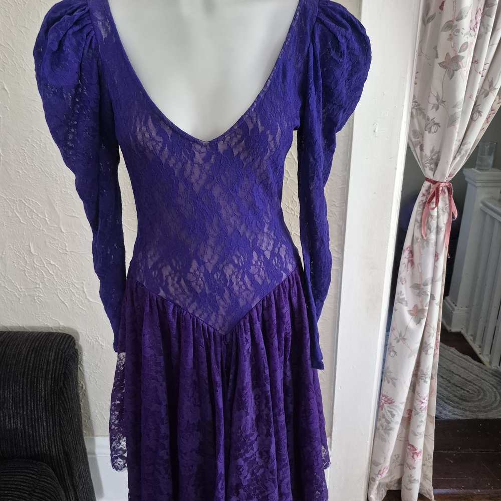 Vintsge Chic Deep Purple Lace Midi Dress, Dance Dress